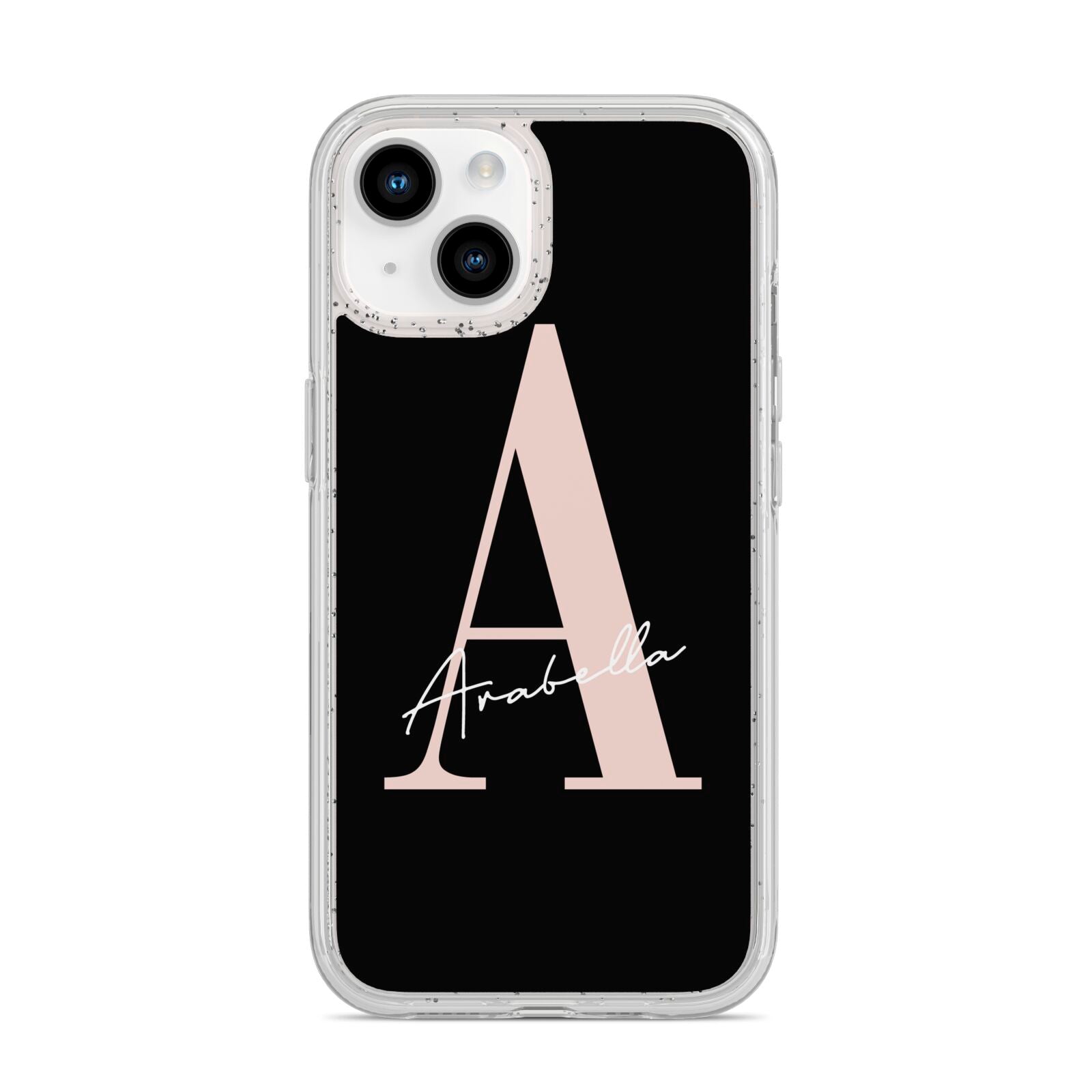 Personalised Black Pink Initial iPhone 14 Glitter Tough Case Starlight
