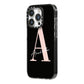 Personalised Black Pink Initial iPhone 14 Pro Black Impact Case Side Angle on Silver phone