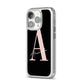 Personalised Black Pink Initial iPhone 14 Pro Clear Tough Case Silver Angled Image