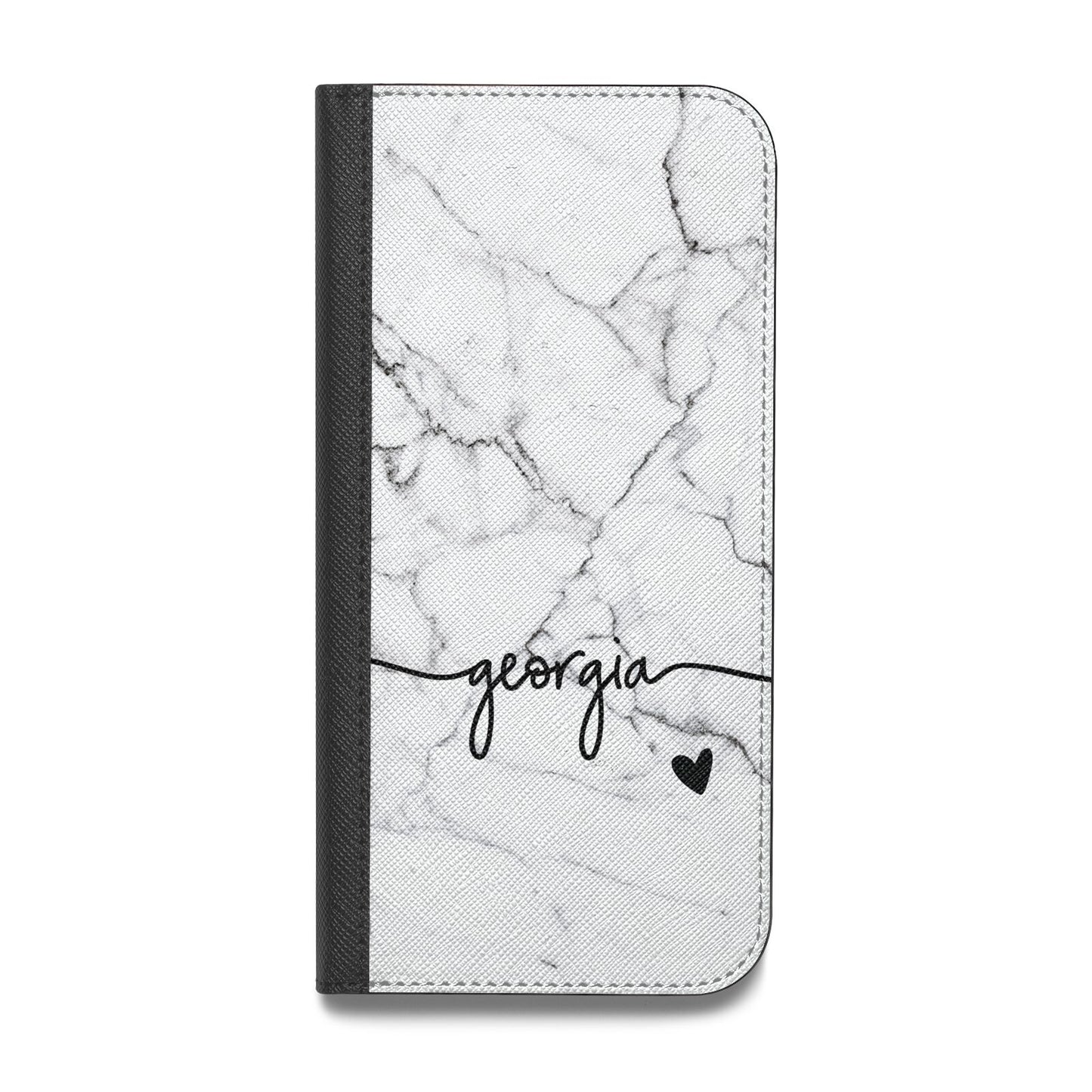 Personalised Black and White Marble with Handwriting Text Vegan Leather Flip Samsung Case