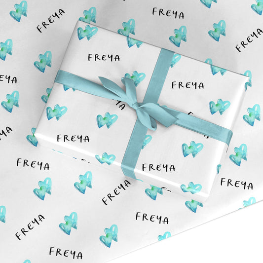 Personalised Blue Hearts Custom Wrapping Paper