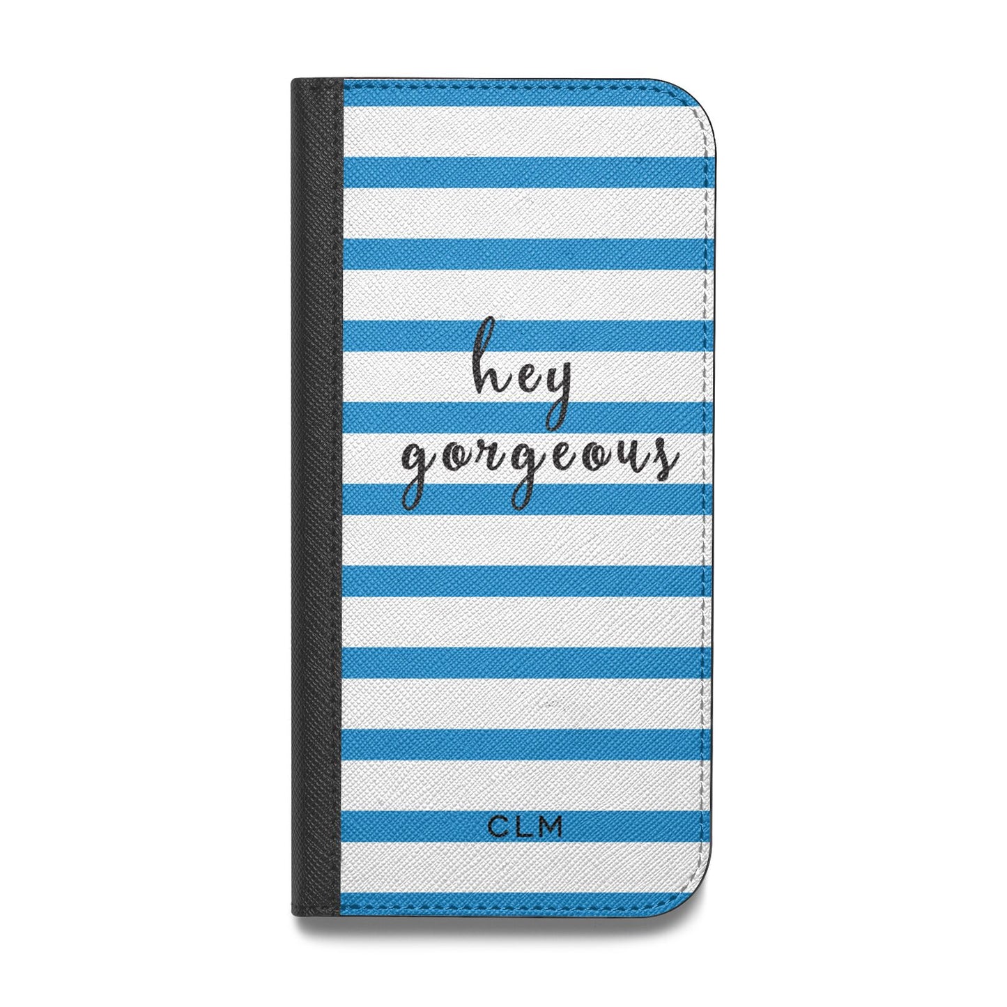Personalised Blue Hey Gorgeous Vegan Leather Flip iPhone Case