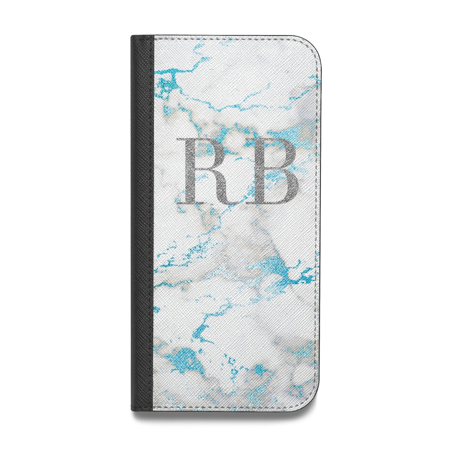 Personalised Blue Marble Initials Vegan Leather Flip iPhone Case