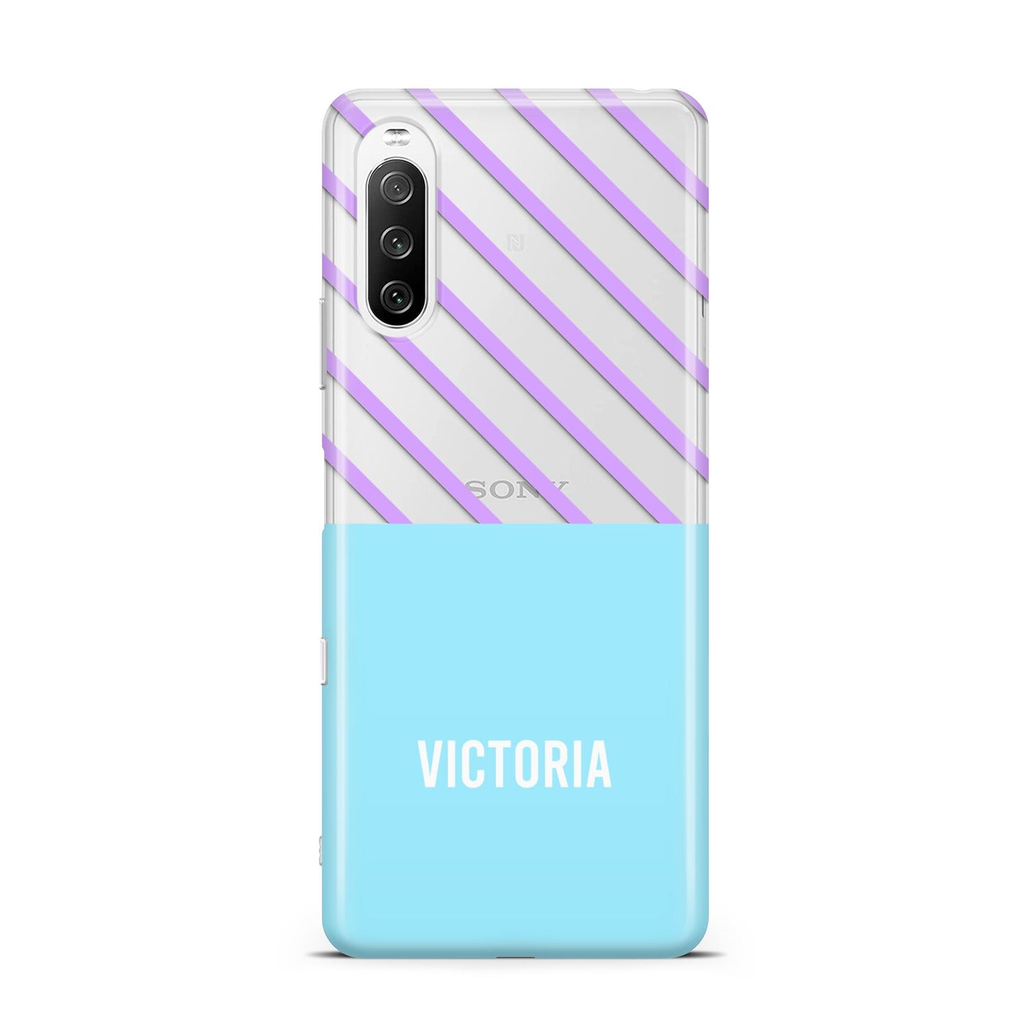 Personalised Blue Purple Stripes Sony Xperia 10 III Case
