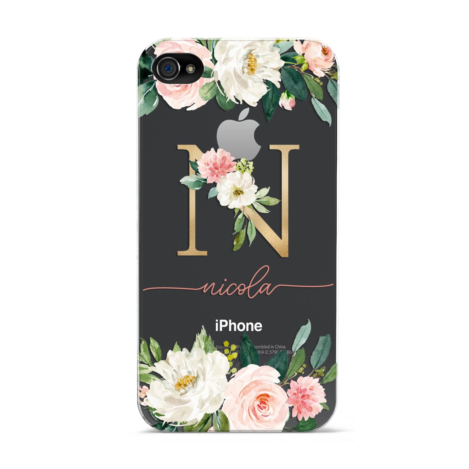 Personalised Blush Floral Monogram Apple iPhone 4s Case