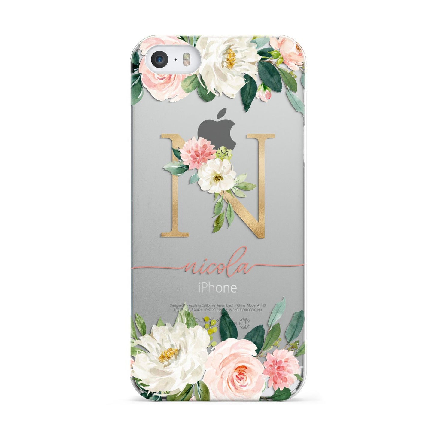 Personalised Blush Floral Monogram Apple iPhone 5 Case