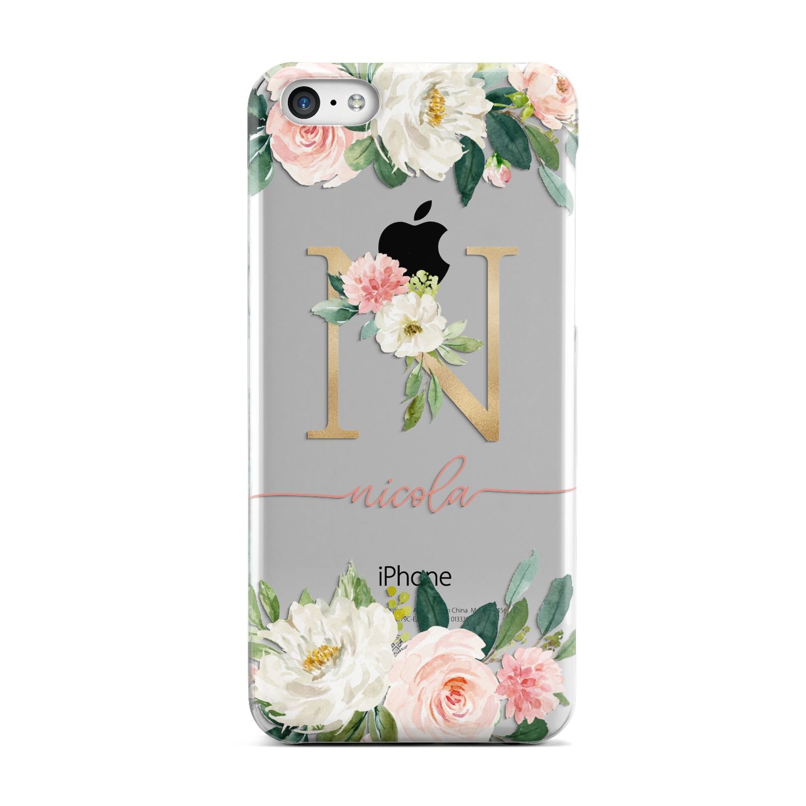 Personalised Blush Floral Monogram Apple iPhone 5c Case