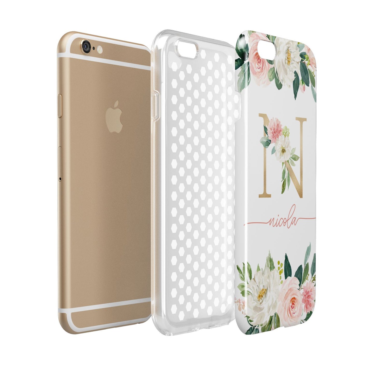 Personalised Blush Floral Monogram Apple iPhone 6 3D Tough Case Expanded view