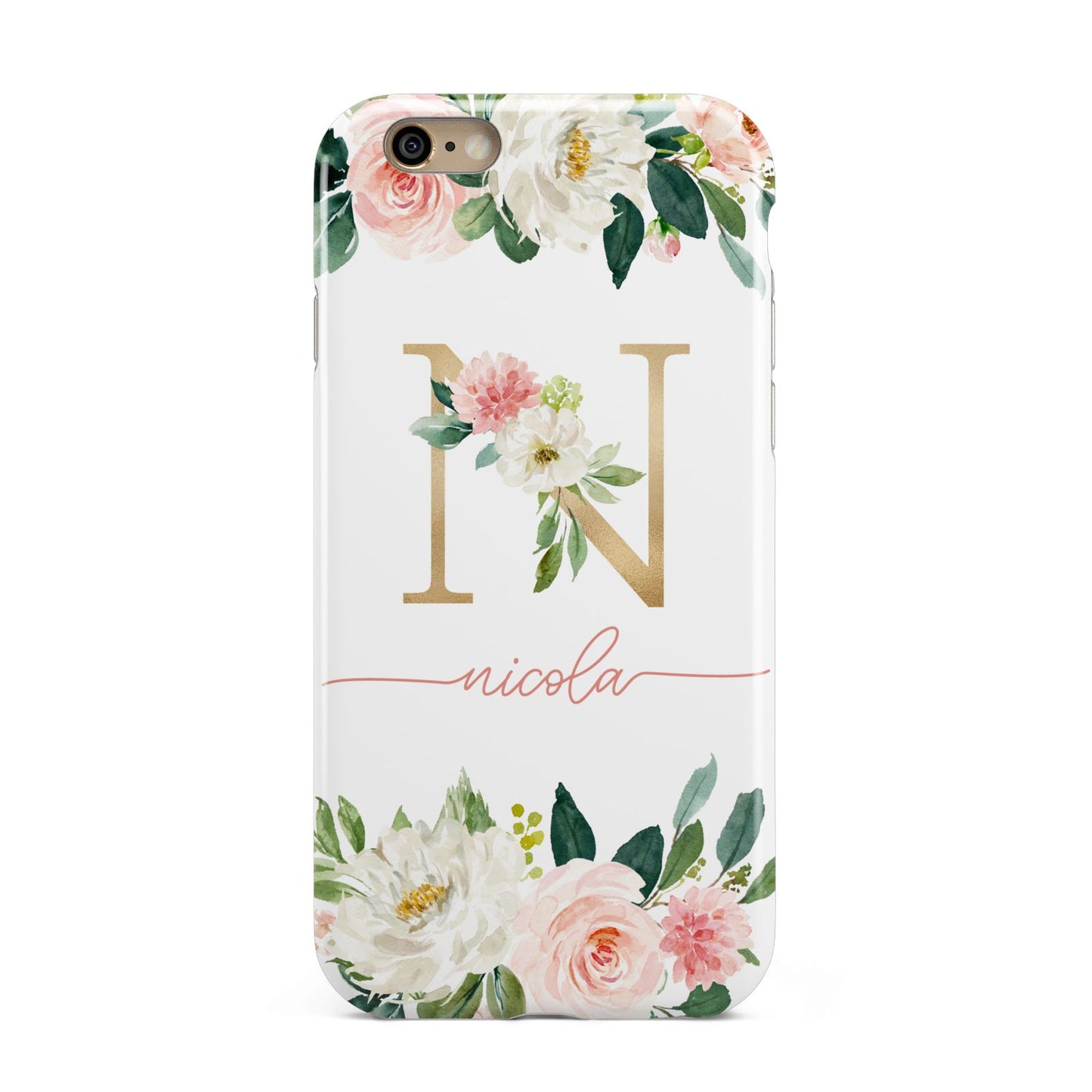Personalised Blush Floral Monogram Apple iPhone 6 3D Tough Case