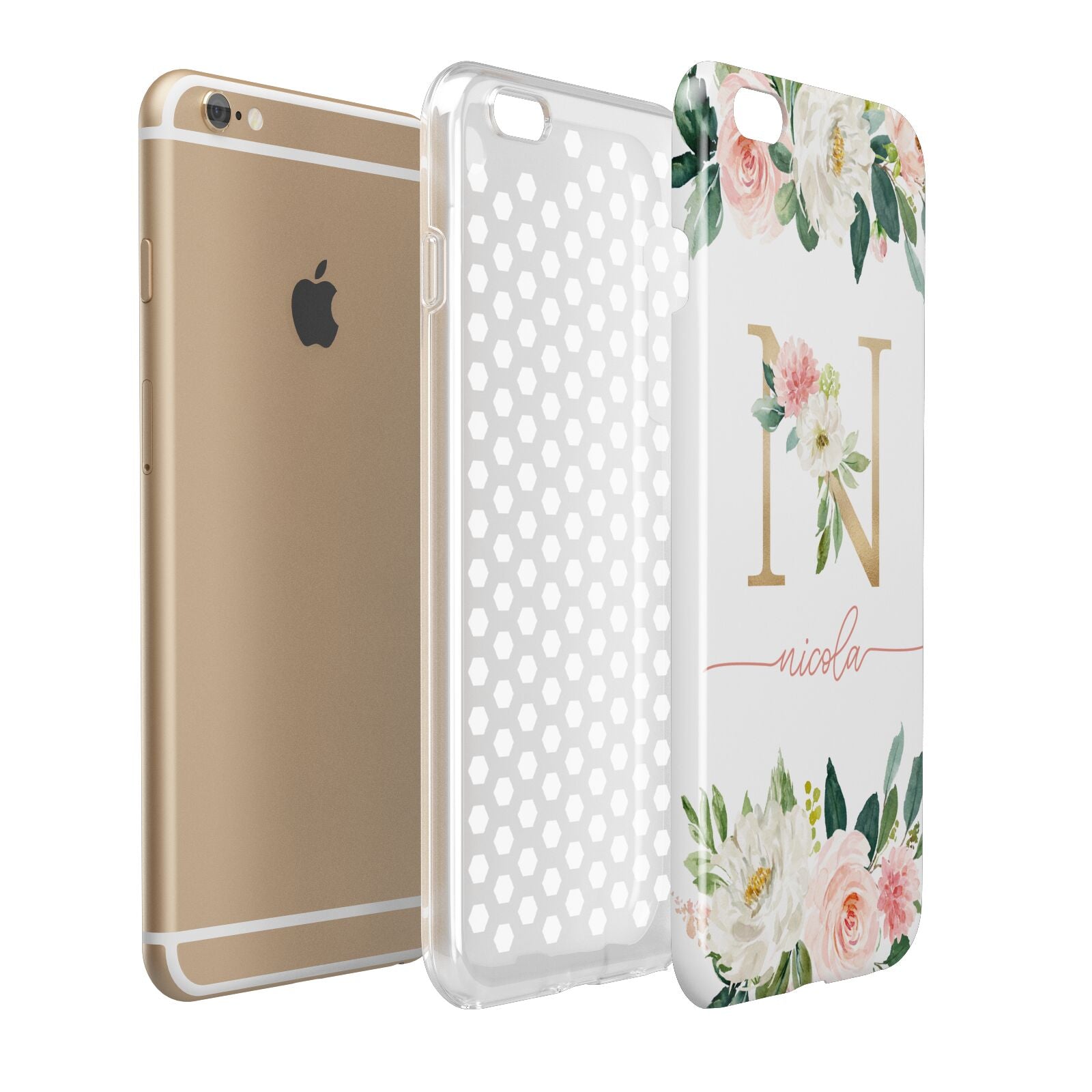 Personalised Blush Floral Monogram Apple iPhone 6 Plus 3D Tough Case Expand Detail Image