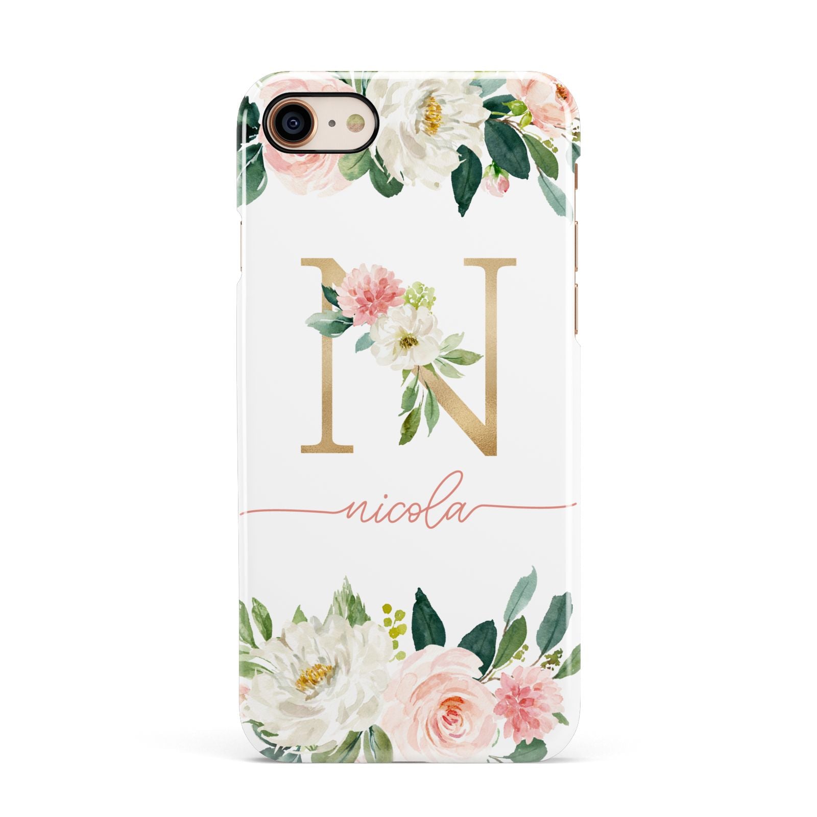 Personalised Blush Floral Monogram Apple iPhone 7 8 3D Snap Case