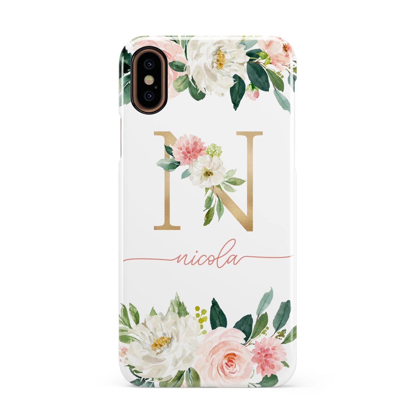 Personalised Blush Floral Monogram Apple iPhone XS 3D Snap Case