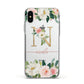 Personalised Blush Floral Monogram Apple iPhone Xs Impact Case White Edge on Silver Phone