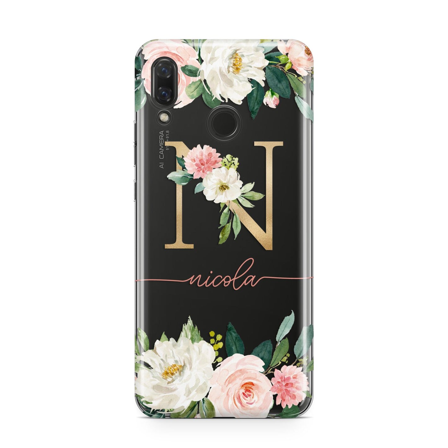 Personalised Blush Floral Monogram Huawei Nova 3 Phone Case