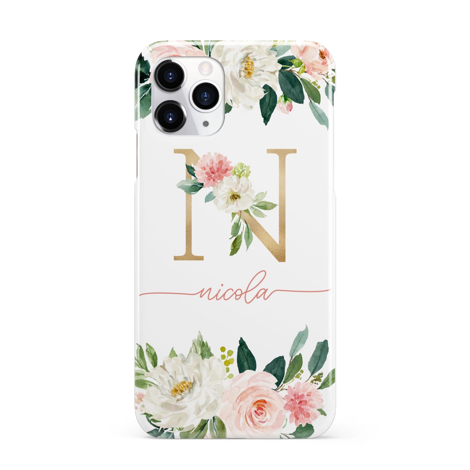 Personalised Blush Floral Monogram iPhone 11 Pro 3D Snap Case
