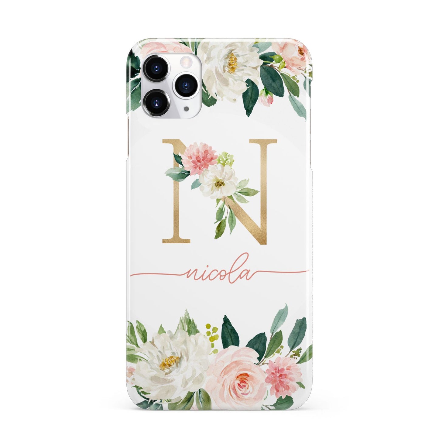 Personalised Blush Floral Monogram iPhone 11 Pro Max 3D Snap Case