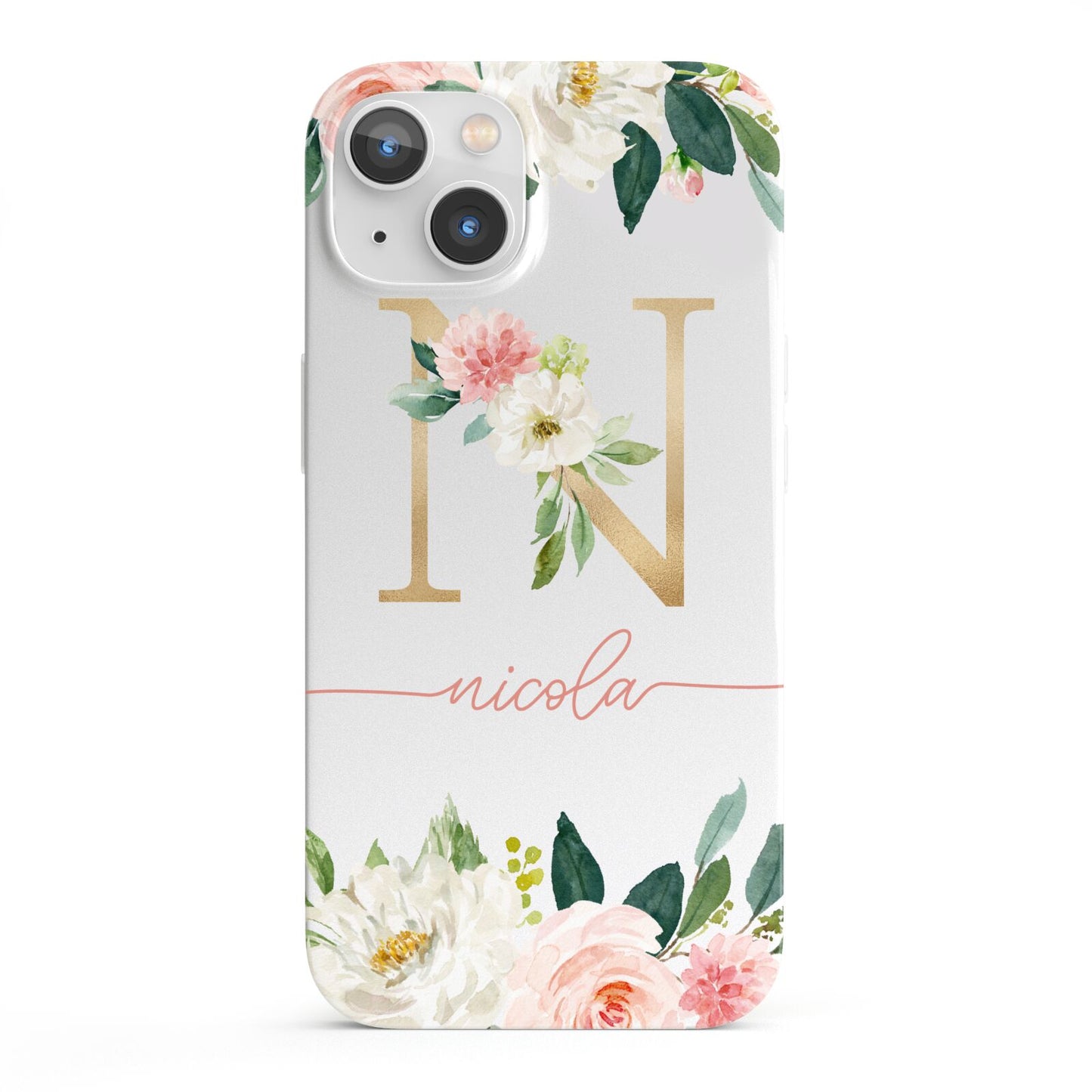 Personalised Blush Floral Monogram iPhone 13 Full Wrap 3D Snap Case
