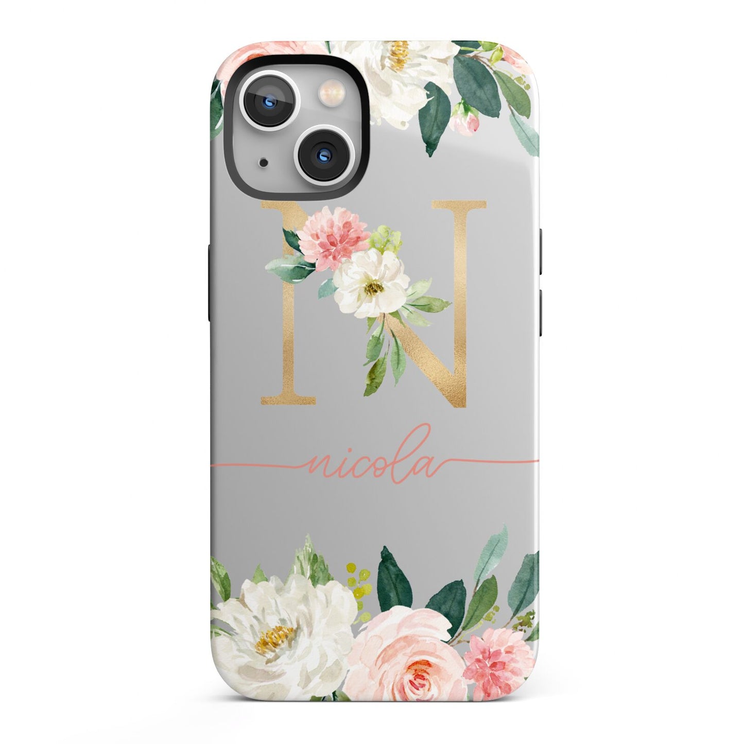 Personalised Blush Floral Monogram iPhone 13 Full Wrap 3D Tough Case