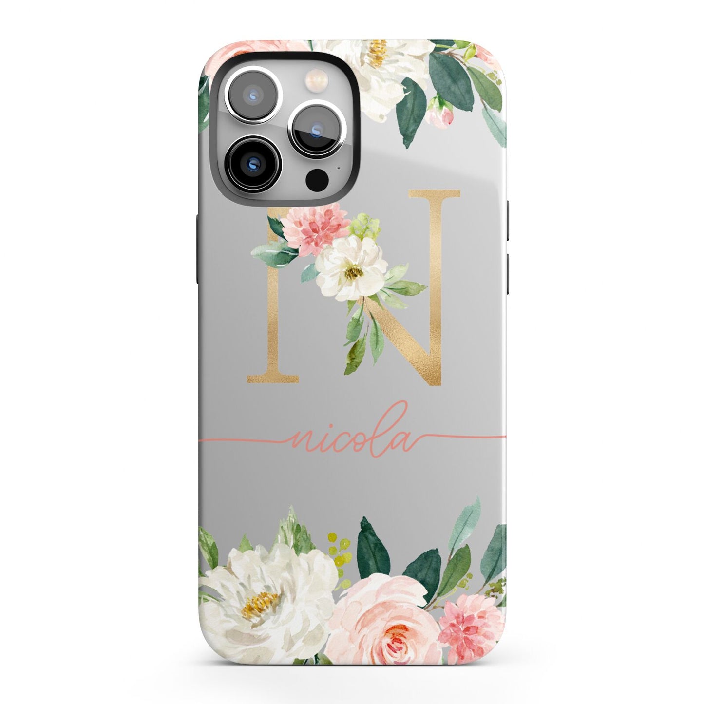 Personalised Blush Floral Monogram iPhone 13 Pro Max Full Wrap 3D Tough Case