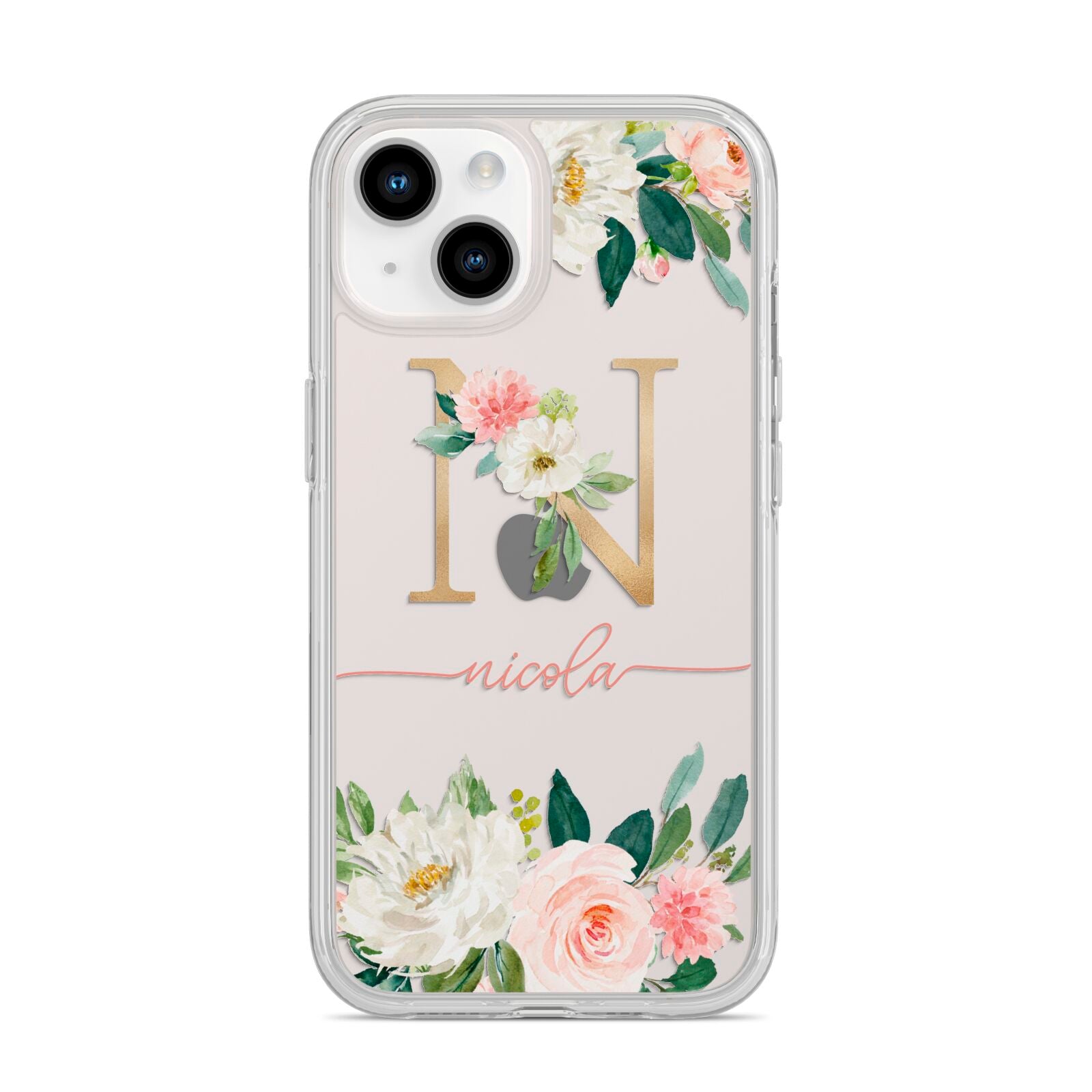 Personalised Blush Floral Monogram iPhone 14 Clear Tough Case Starlight
