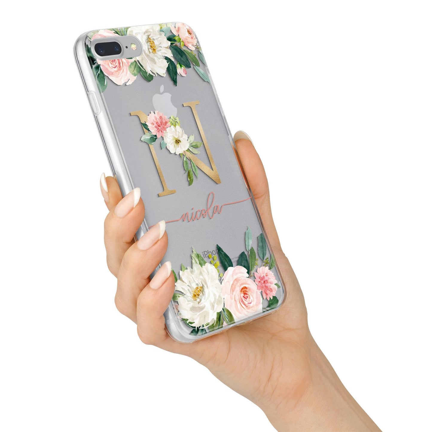 Personalised Blush Floral Monogram iPhone 7 Plus Bumper Case on Silver iPhone Alternative Image