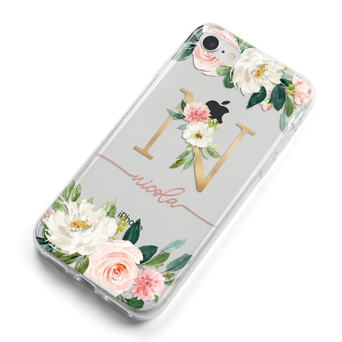 Personalised Blush Floral Monogram iPhone 8 Bumper Case on Silver iPhone Alternative Image