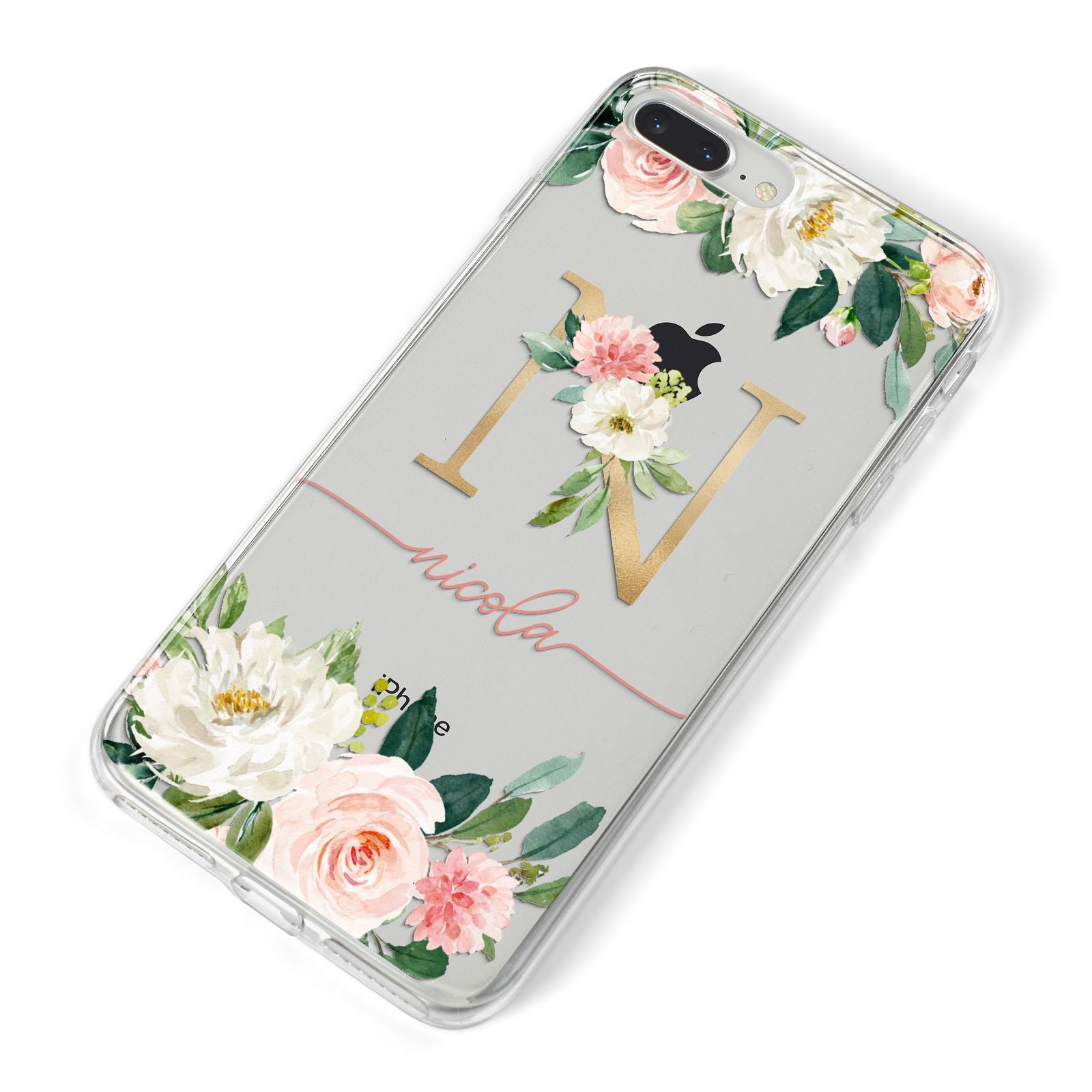 Personalised Blush Floral Monogram iPhone 8 Plus Bumper Case on Silver iPhone Alternative Image