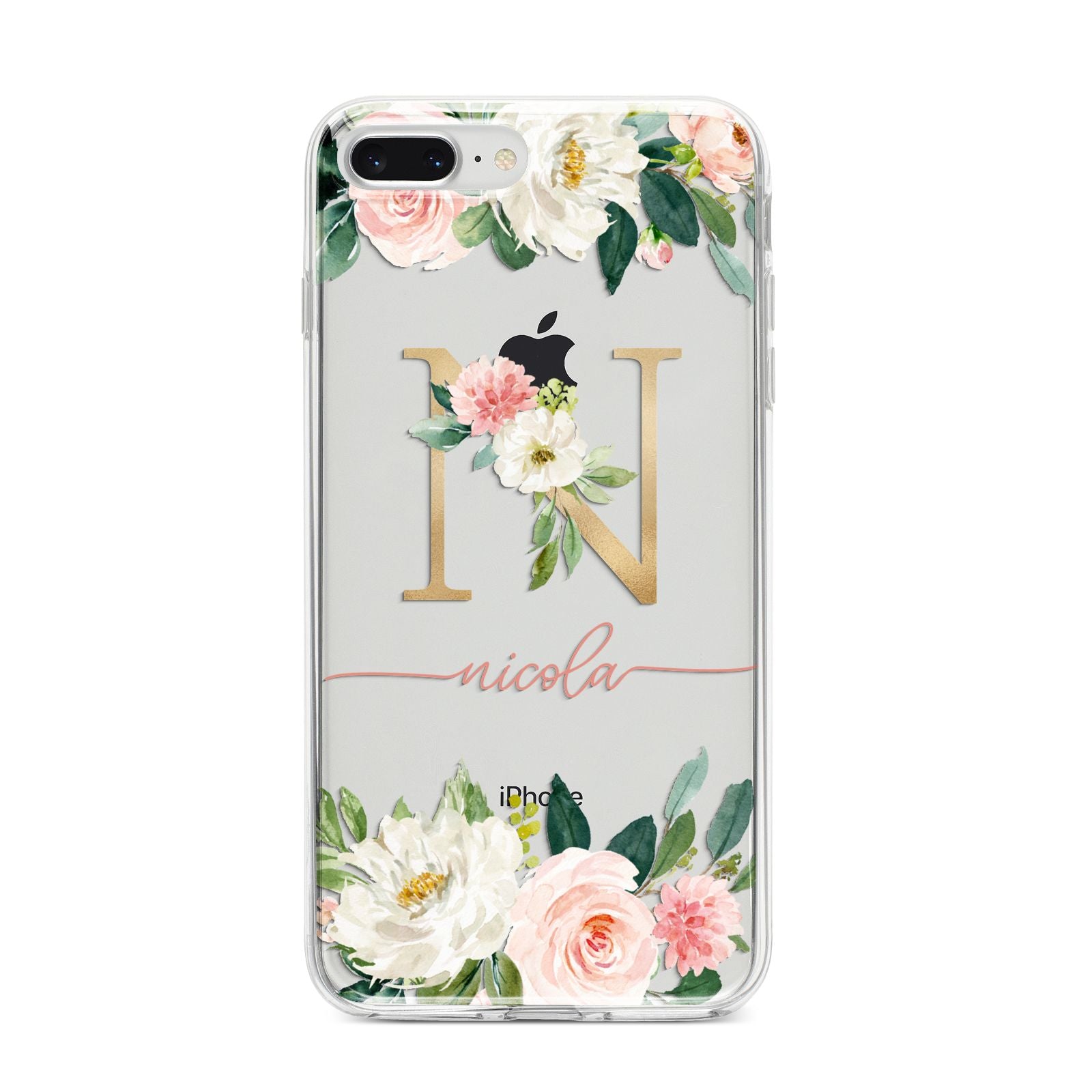 Personalised Blush Floral Monogram iPhone 8 Plus Bumper Case on Silver iPhone