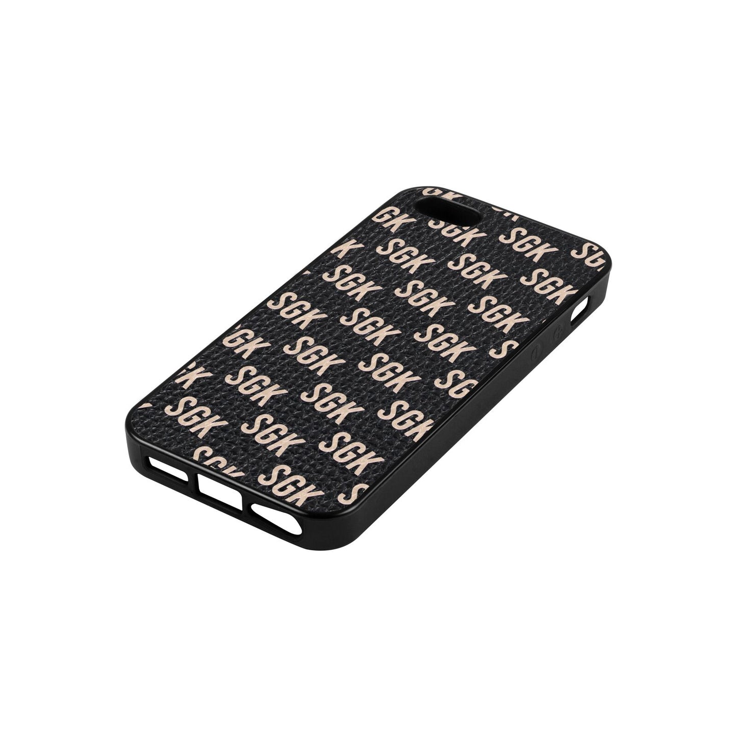 Personalised Brick Pattern Text Black Pebble Leather iPhone 5 Case Side Angle