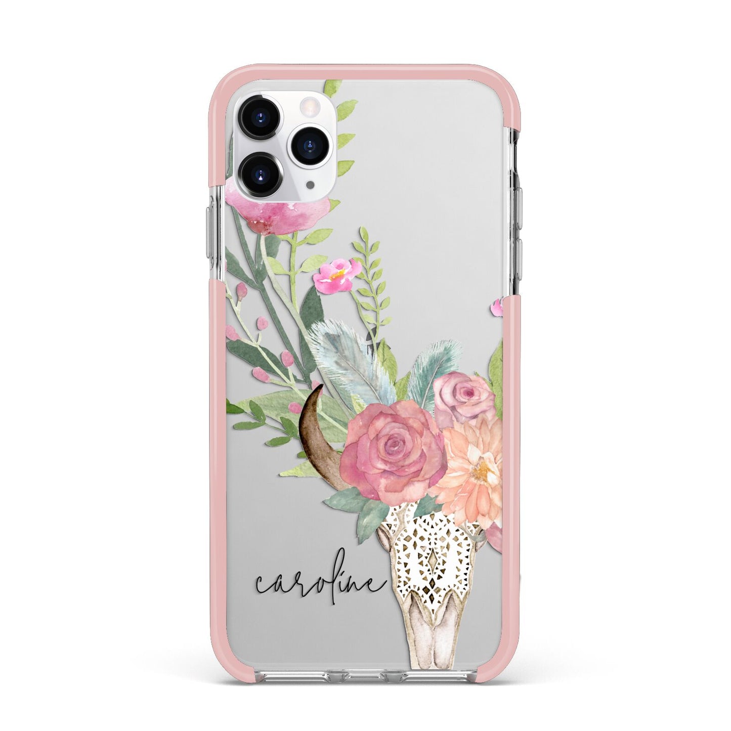 Personalised Bull s Skull iPhone 11 Pro Max Impact Pink Edge Case