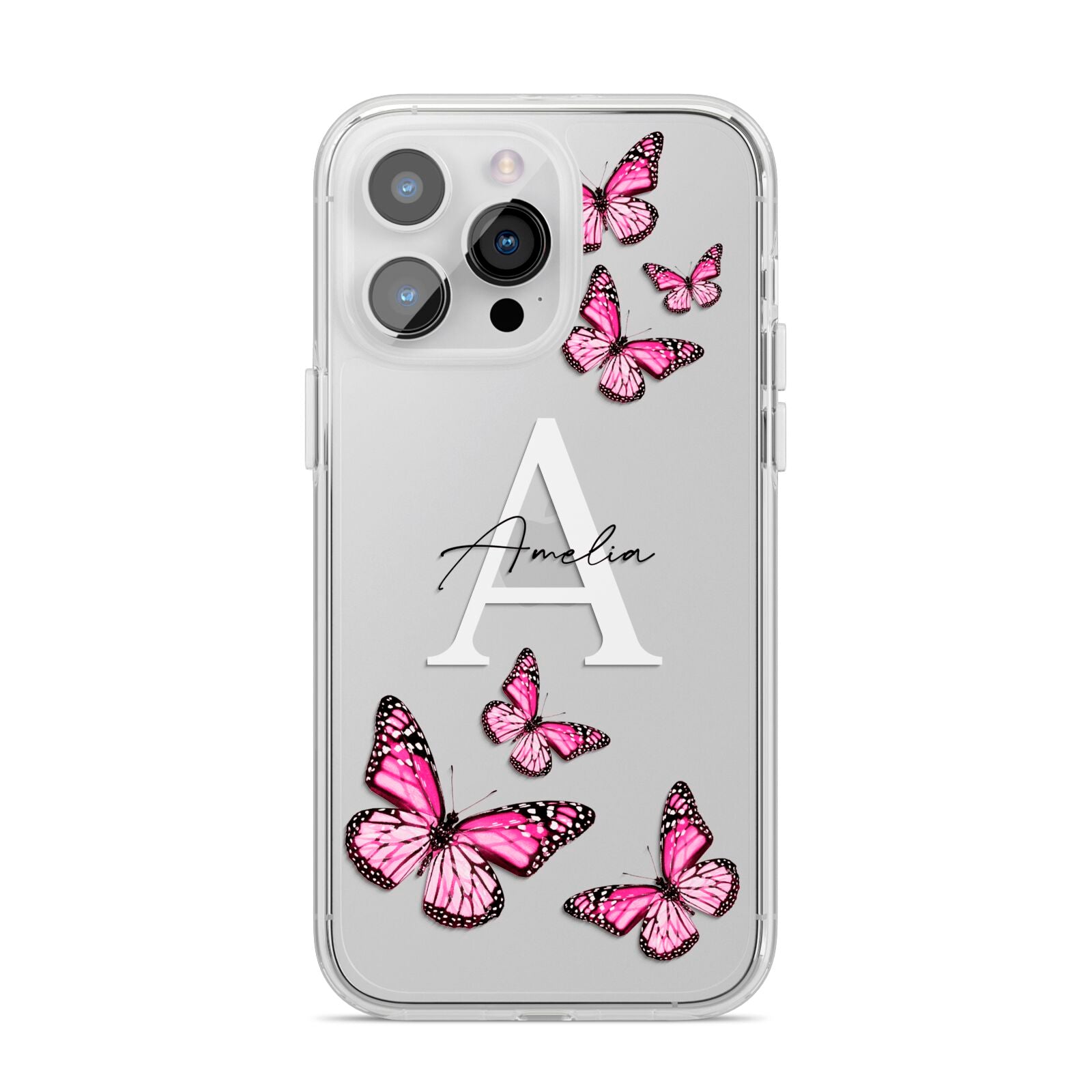 Personalised Butterfly iPhone 14 Pro Max Clear Tough Case Silver