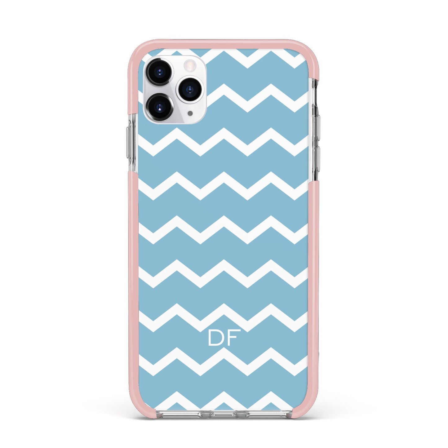 Personalised Chevron Blue iPhone 11 Pro Max Impact Pink Edge Case