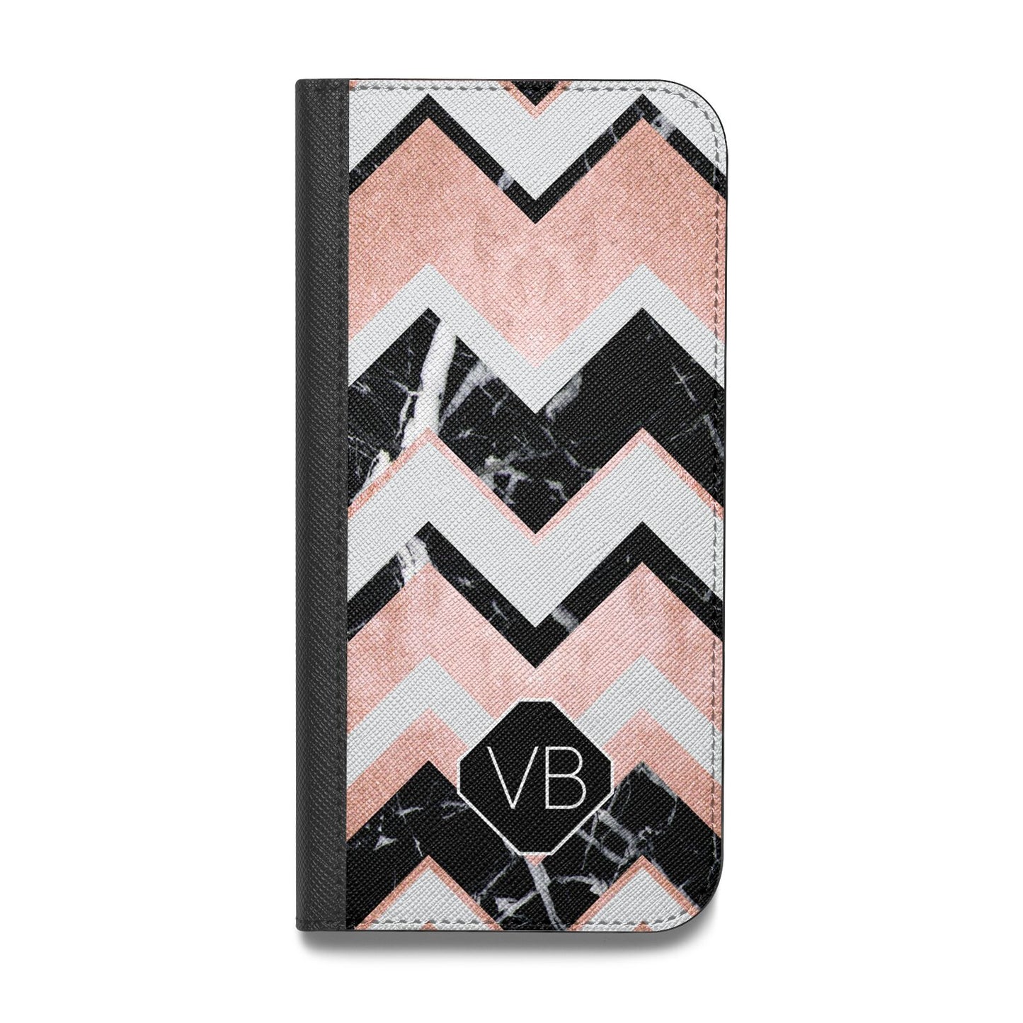 Personalised Chevron Marbled Initials Vegan Leather Flip iPhone Case