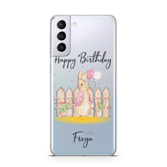 Personalised Children s Birthday Rabbit Samsung S21 Plus Phone Case
