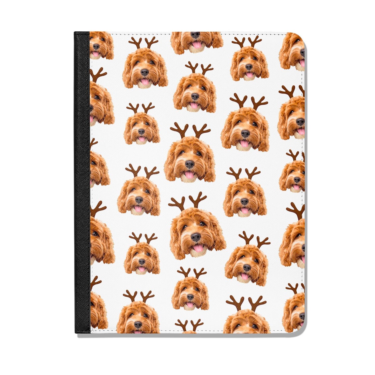 Personalised Christmas Dog Antler Apple iPad Leather Folio Case