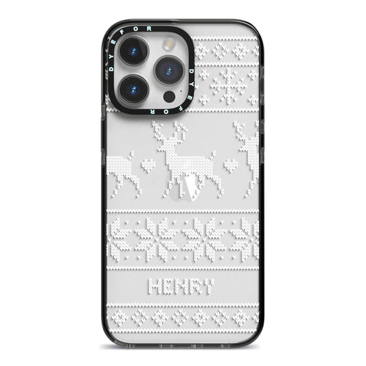 Personalised Christmas Jumper iPhone 14 Pro Max Black Impact Case on Silver phone