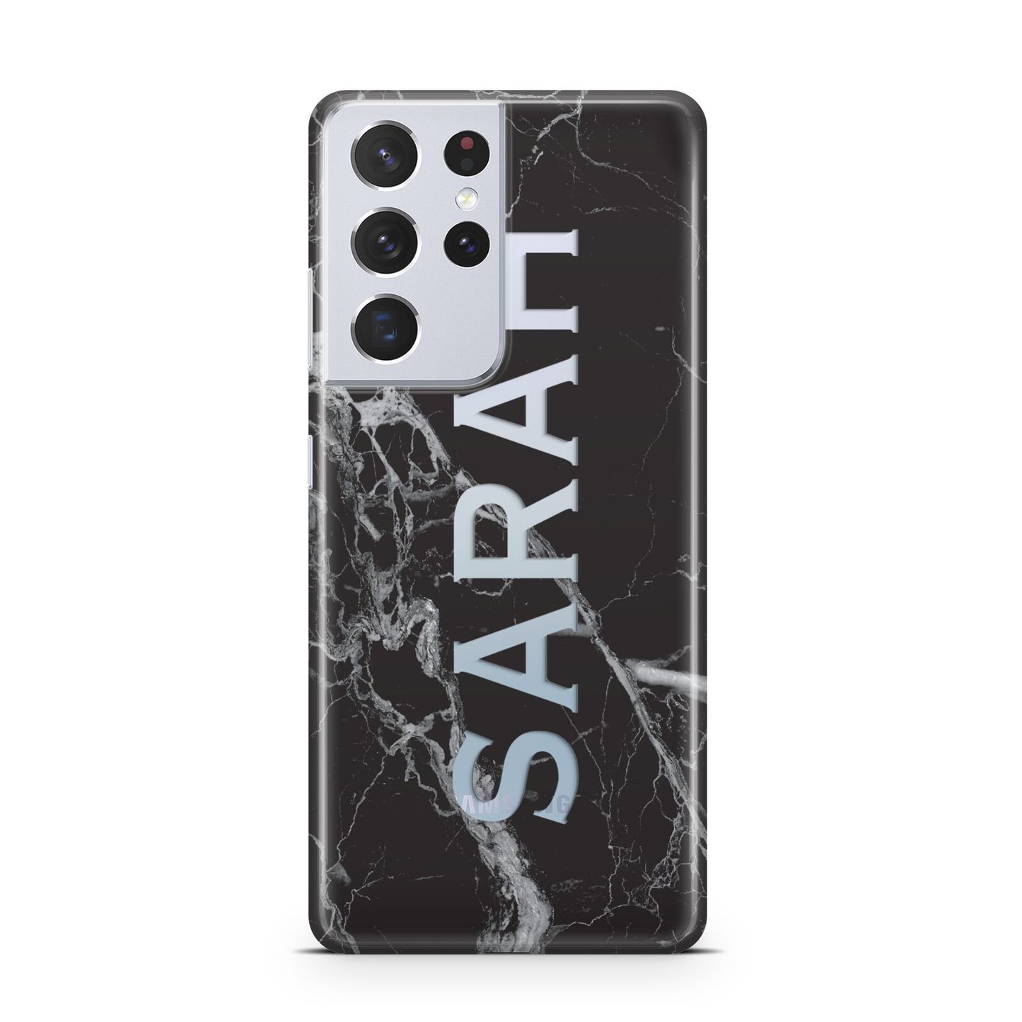 Personalised Clear Name Cutout Black Marble Custom Samsung S21 Ultra Case