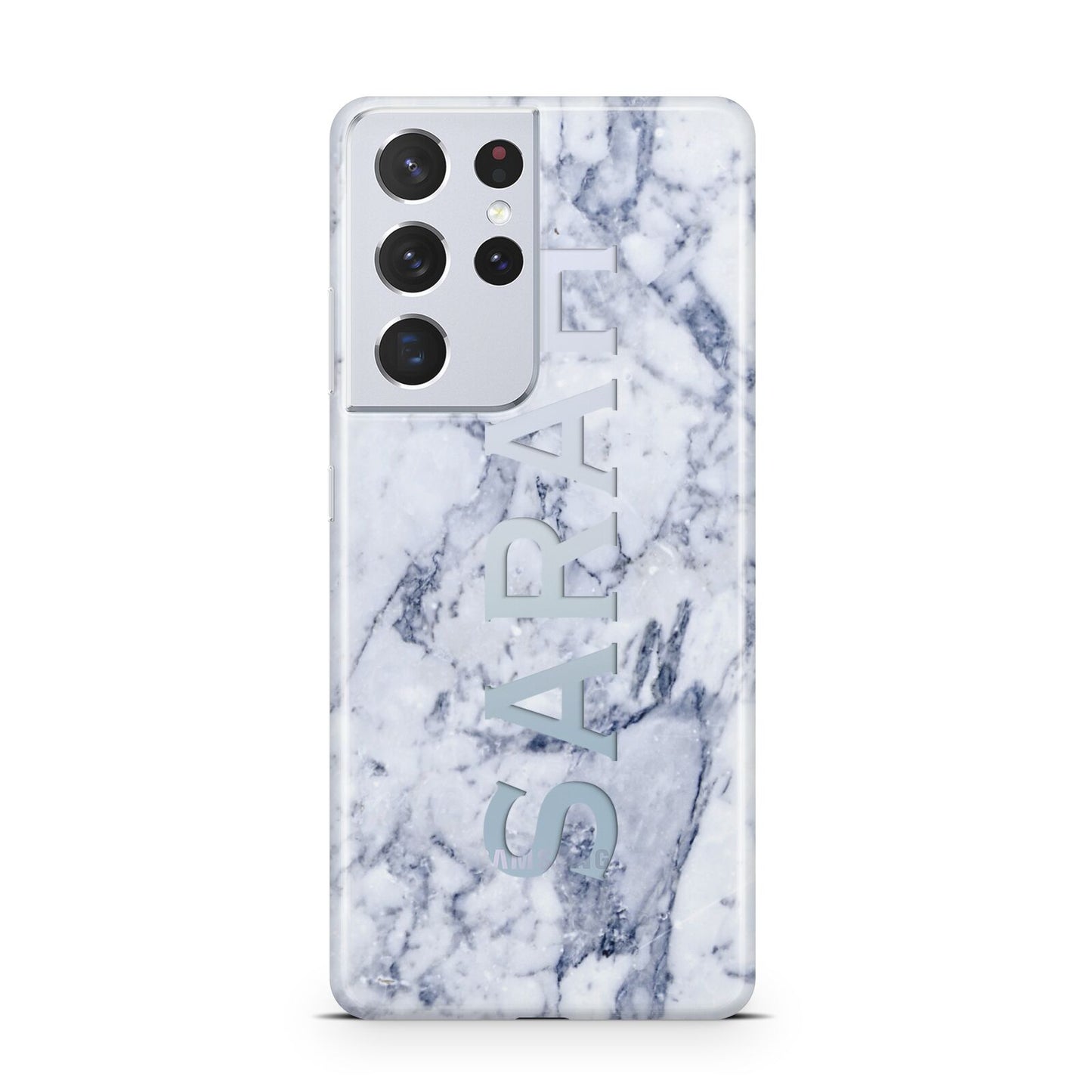 Personalised Clear Name Cutout Blue Marble Custom Samsung S21 Ultra Case