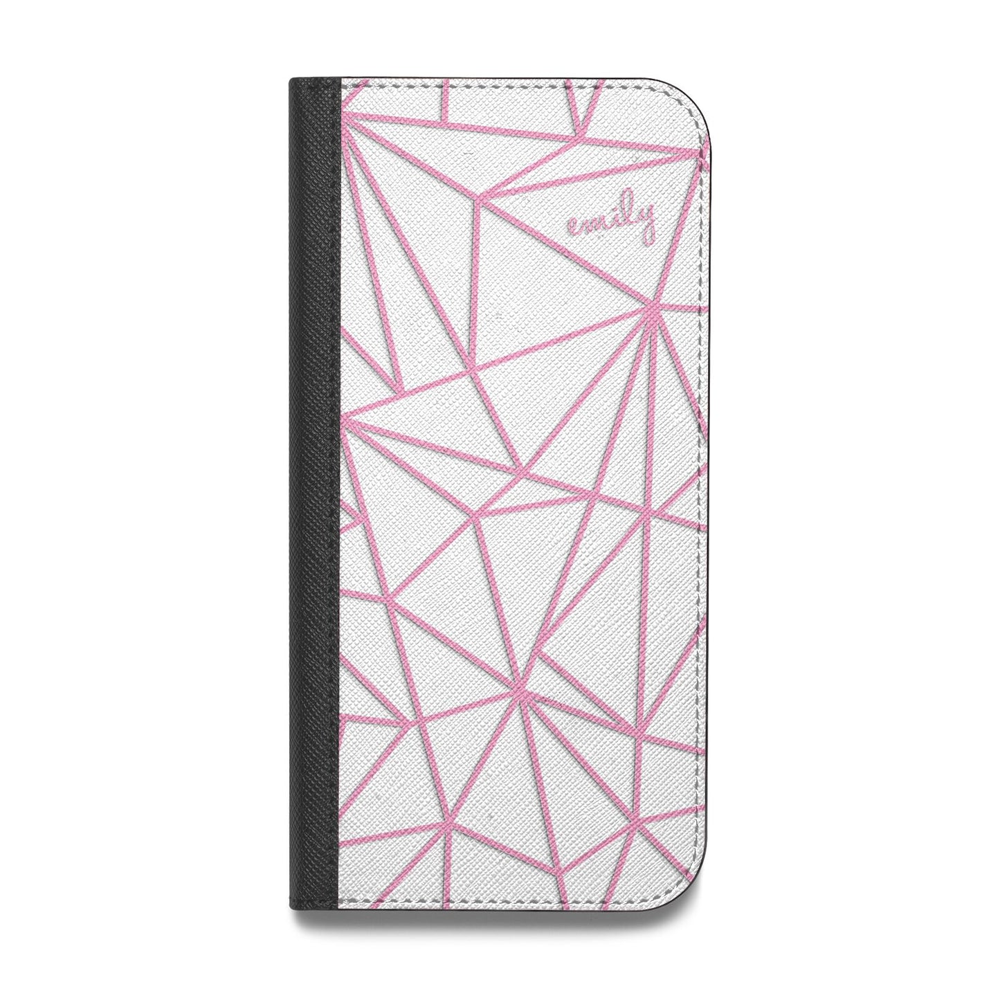 Personalised Clear Outlines Name Pink Vegan Leather Flip iPhone Case