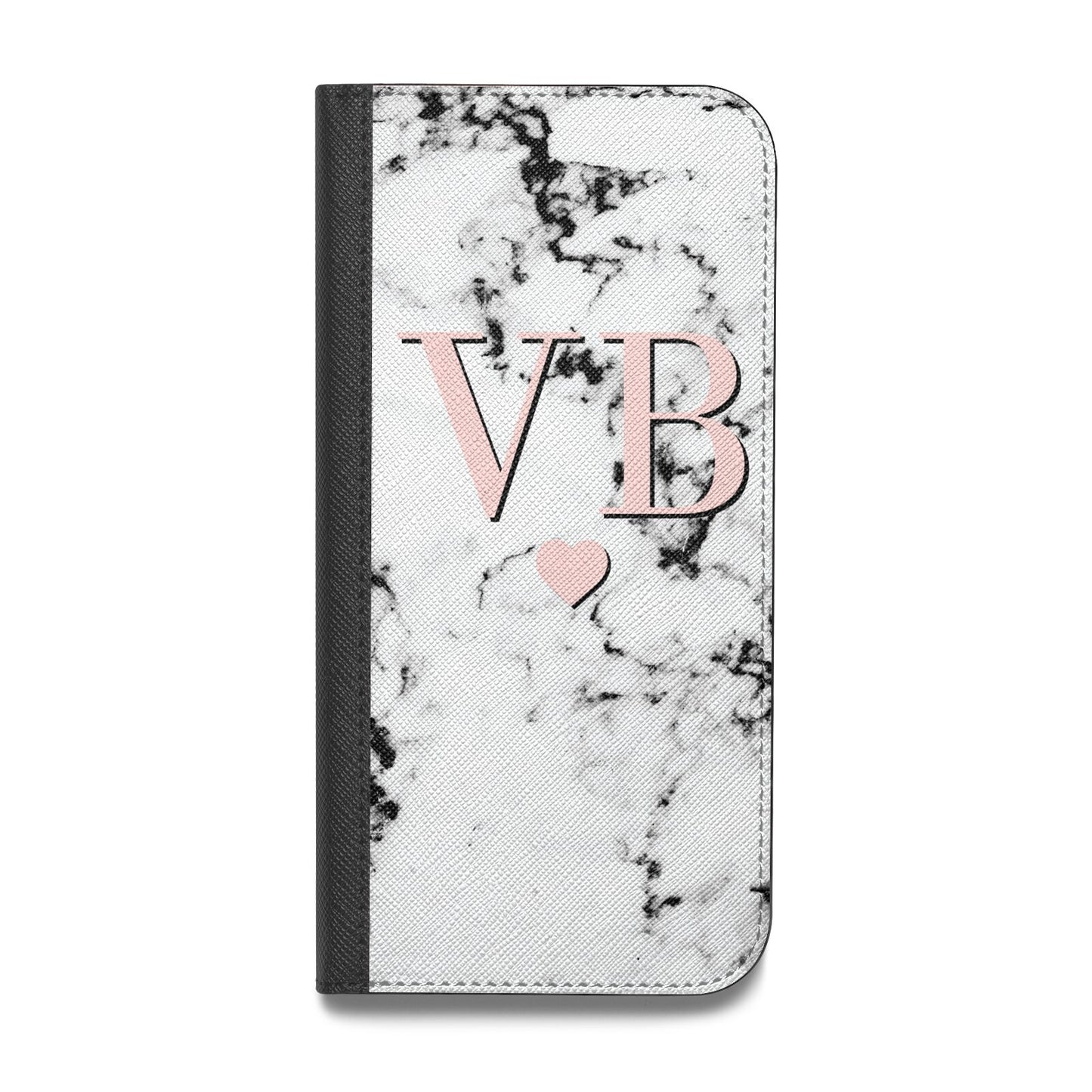 Personalised Coral Heart Initial Marble Vegan Leather Flip iPhone Case