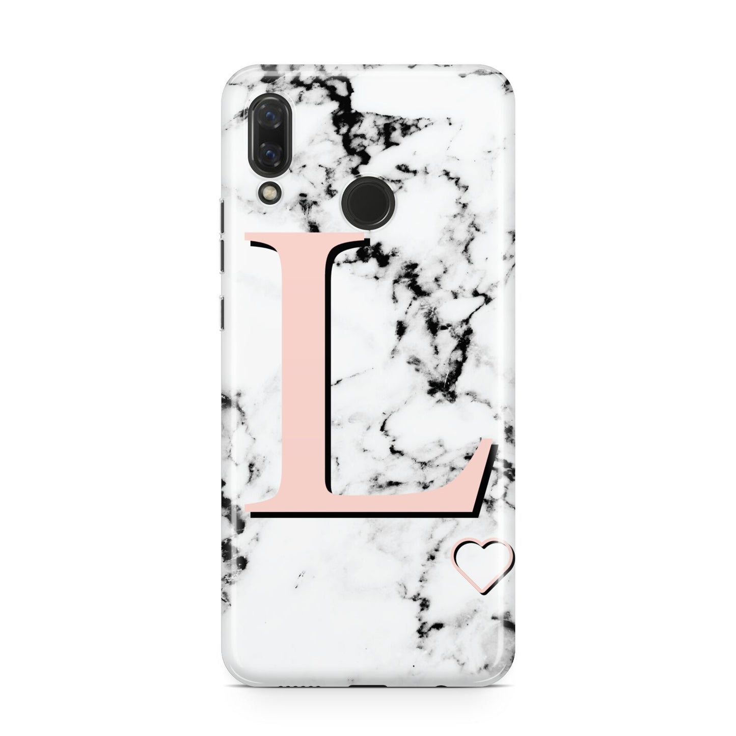Personalised Coral Heart Initialled Marble Huawei Nova 3 Phone Case