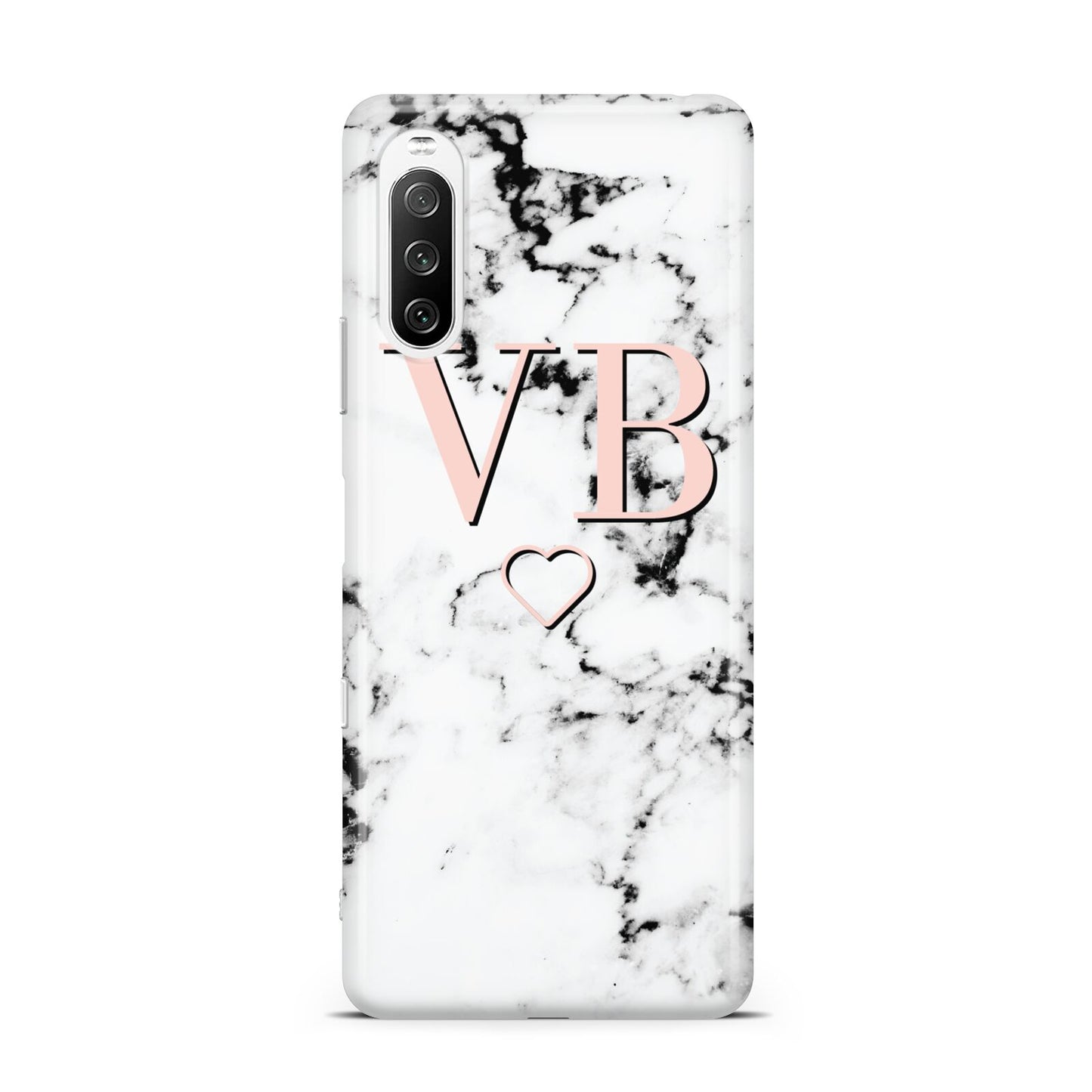 Personalised Coral Initials Heart Marble Sony Xperia 10 III Case