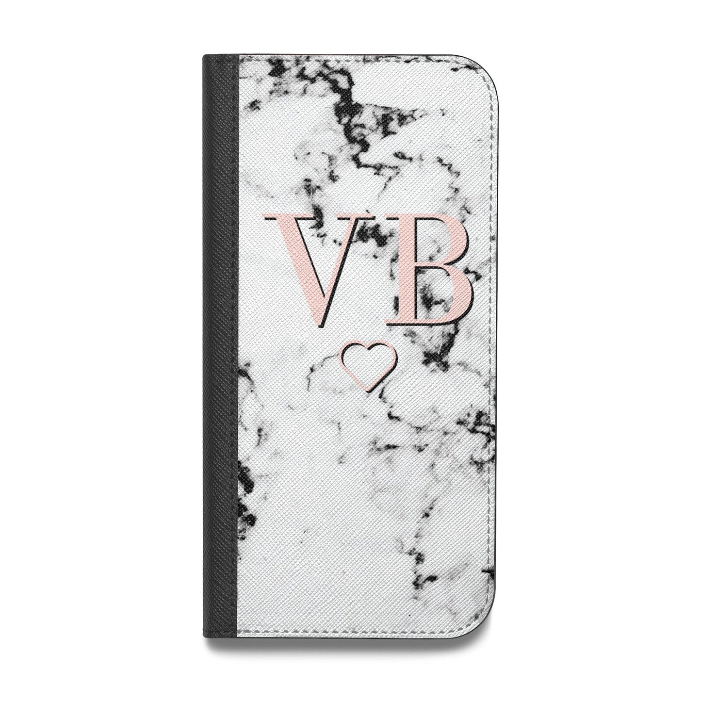 Personalised Coral Initials Heart Marble Vegan Leather Flip Samsung Case