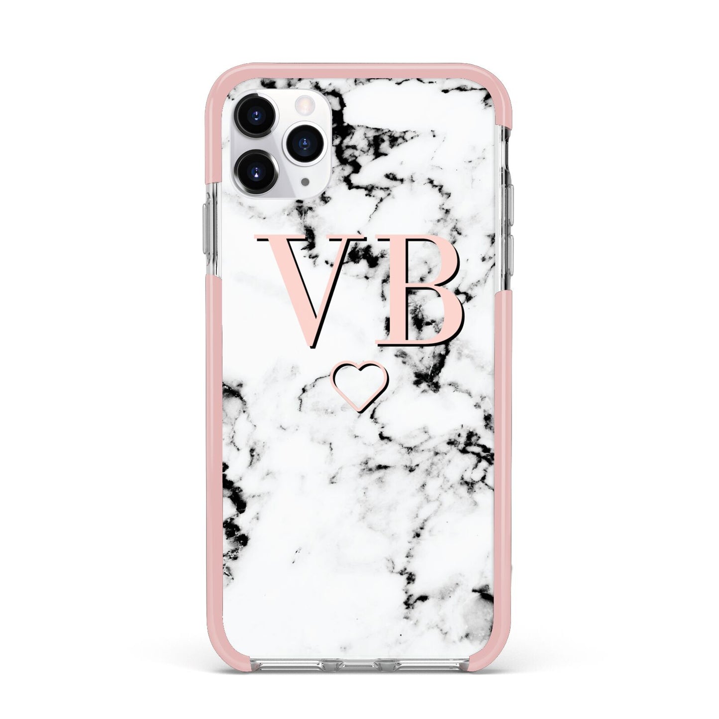 Personalised Coral Initials Heart Marble iPhone 11 Pro Max Impact Pink Edge Case