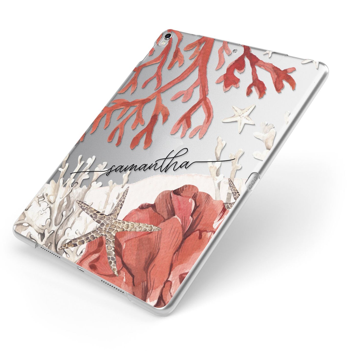 Personalised Coral Reef Name Apple iPad Case on Silver iPad Side View