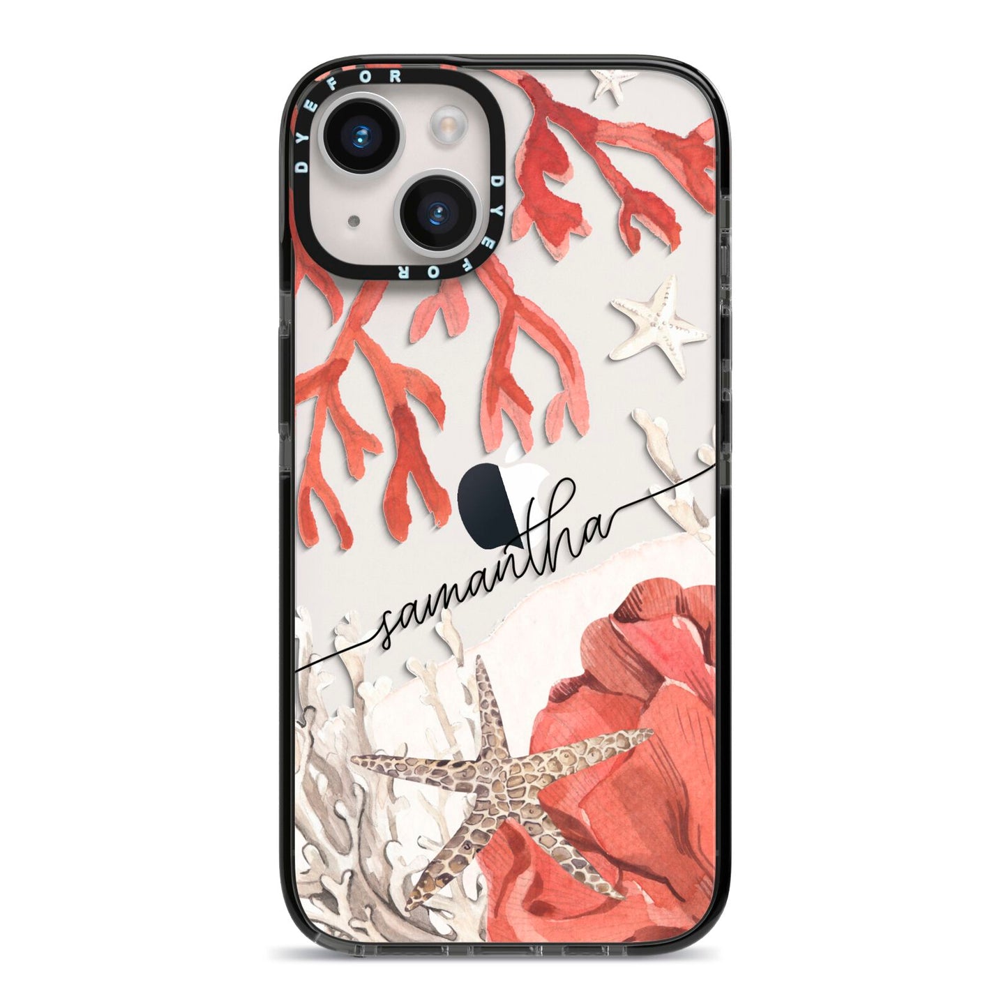 Personalised Coral Reef Name iPhone 14 Black Impact Case on Silver phone