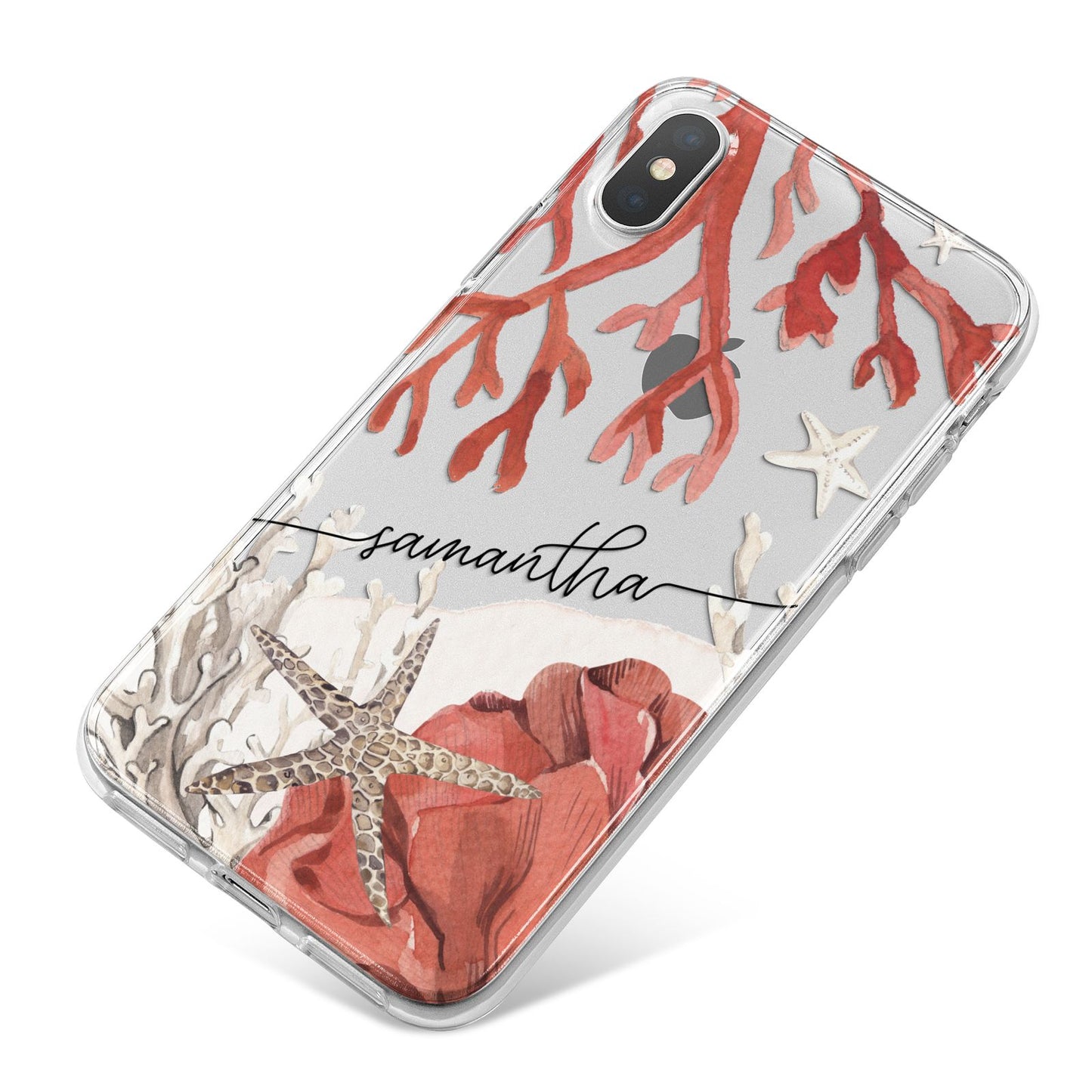 Personalised Coral Reef Name iPhone X Bumper Case on Silver iPhone