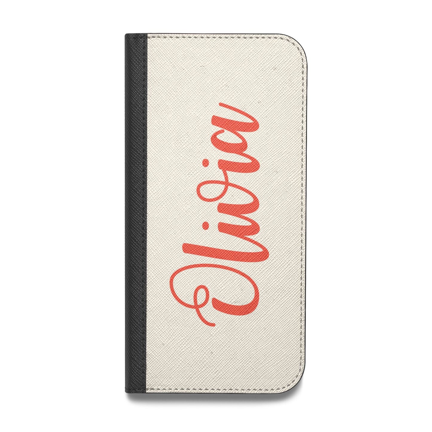 Personalised Cream Red Name Vegan Leather Flip iPhone Case