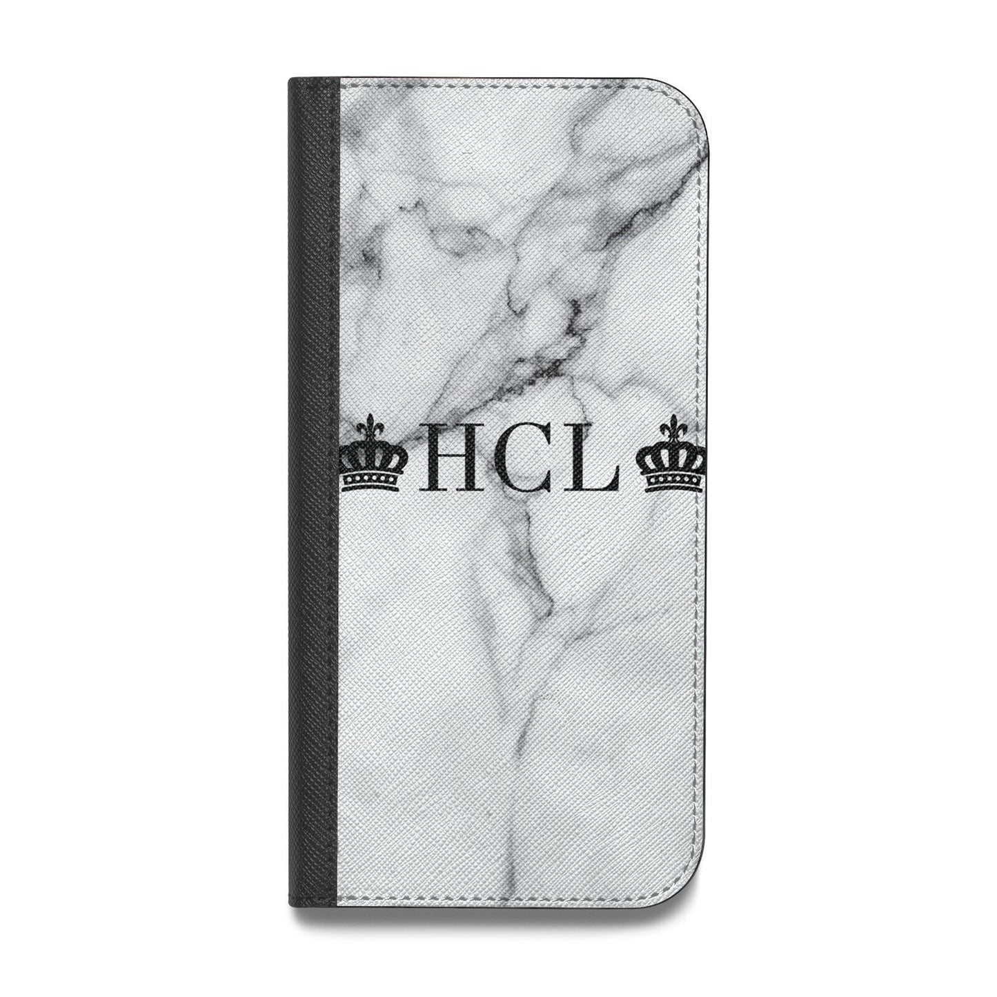 Personalised Crowns Marble Initials Vegan Leather Flip iPhone Case