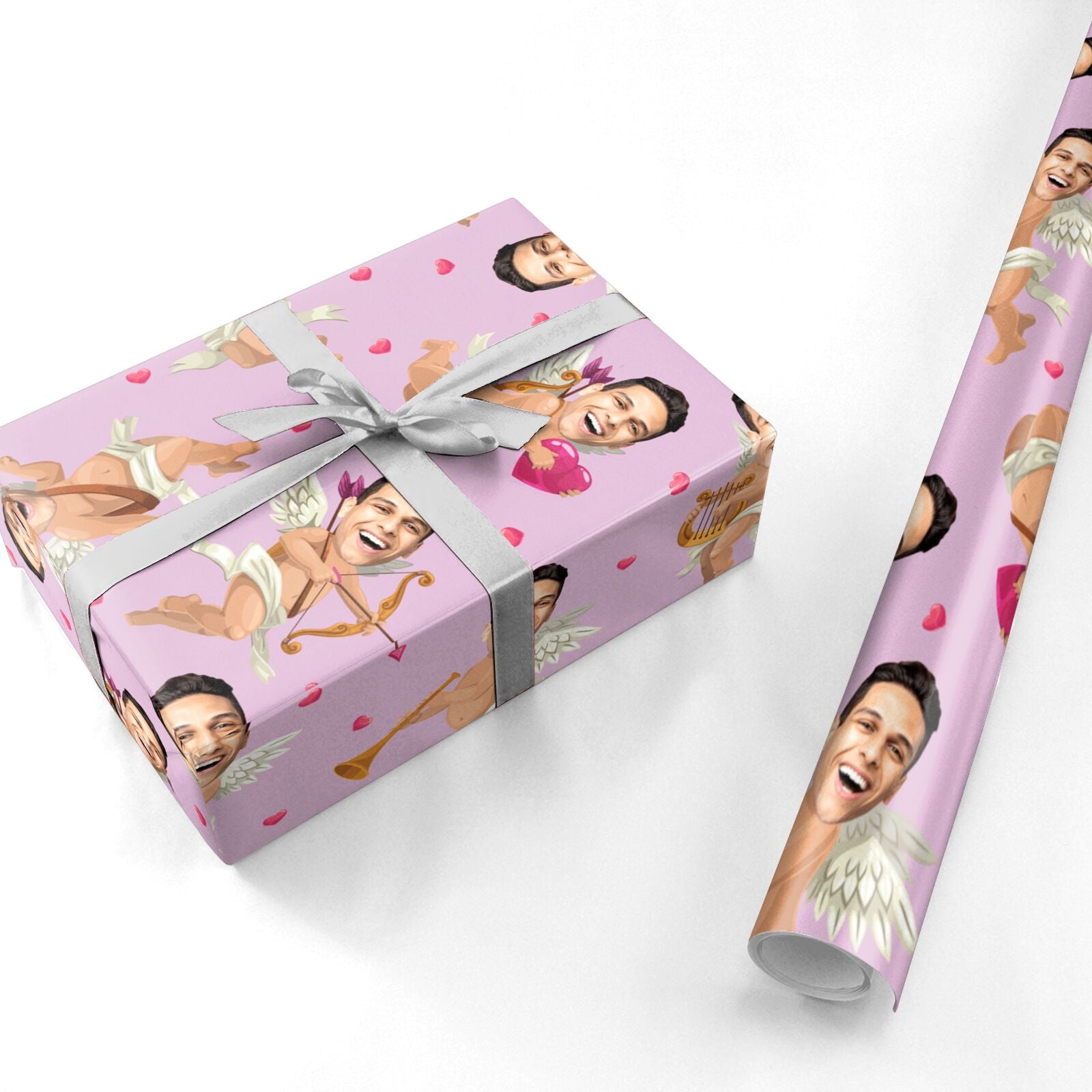 Personalised Cupid Photo Face Valentines Day Personalised Wrapping Paper